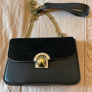 Zara Black TRF Women’s Black Leather Chain Strap Cross Body Bag